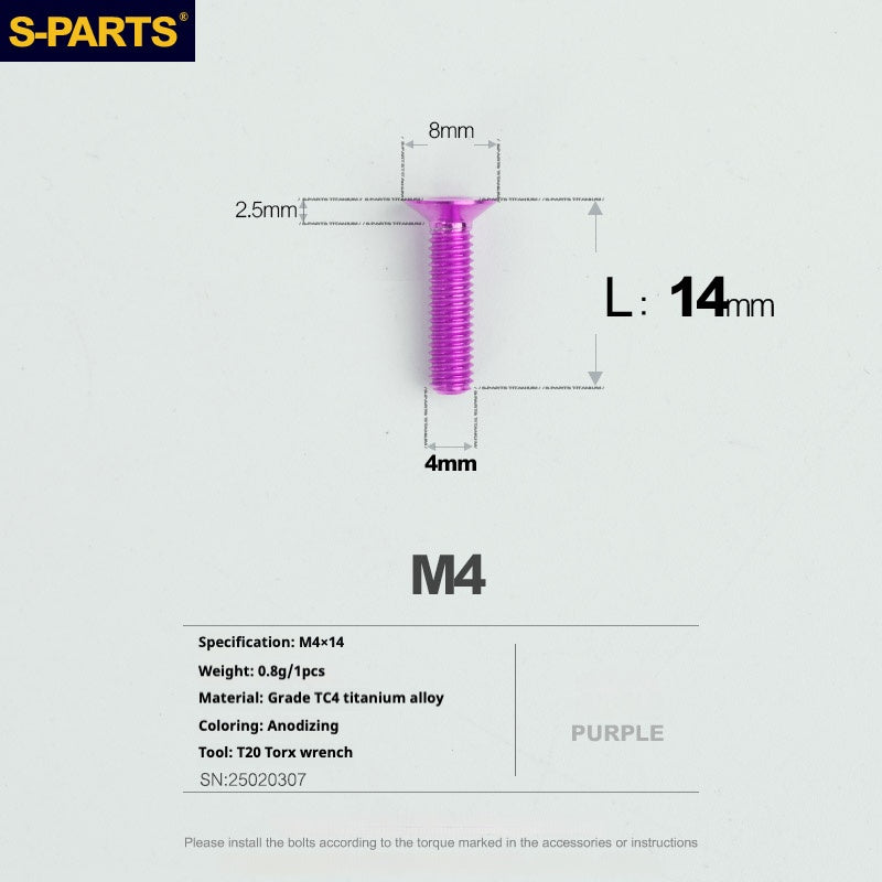 Tornillos de titanio de cabeza avellanada serie M4 L08-45 mm de SPARTS