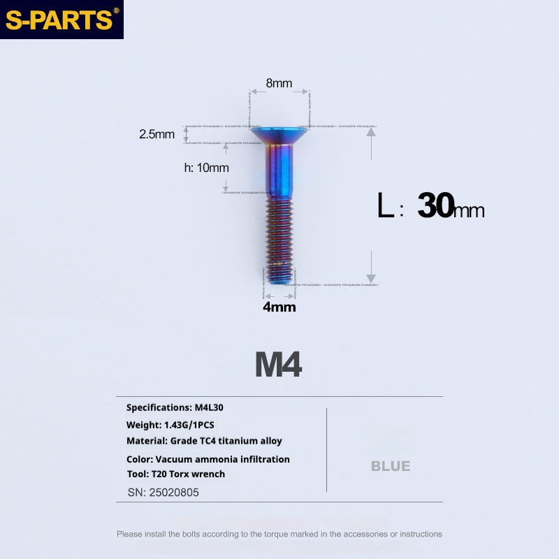 Tornillos de titanio de cabeza avellanada serie M4 L08-45 mm de SPARTS