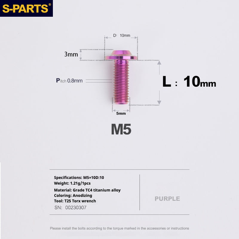 S-PARTS A3 Umbrella Head M5 L06-55mm D10 Motorcycle Electric Vehicle Titanium Screw