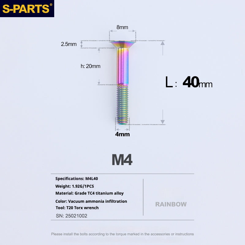 Tornillos de titanio de cabeza avellanada serie M4 L08-45 mm de SPARTS