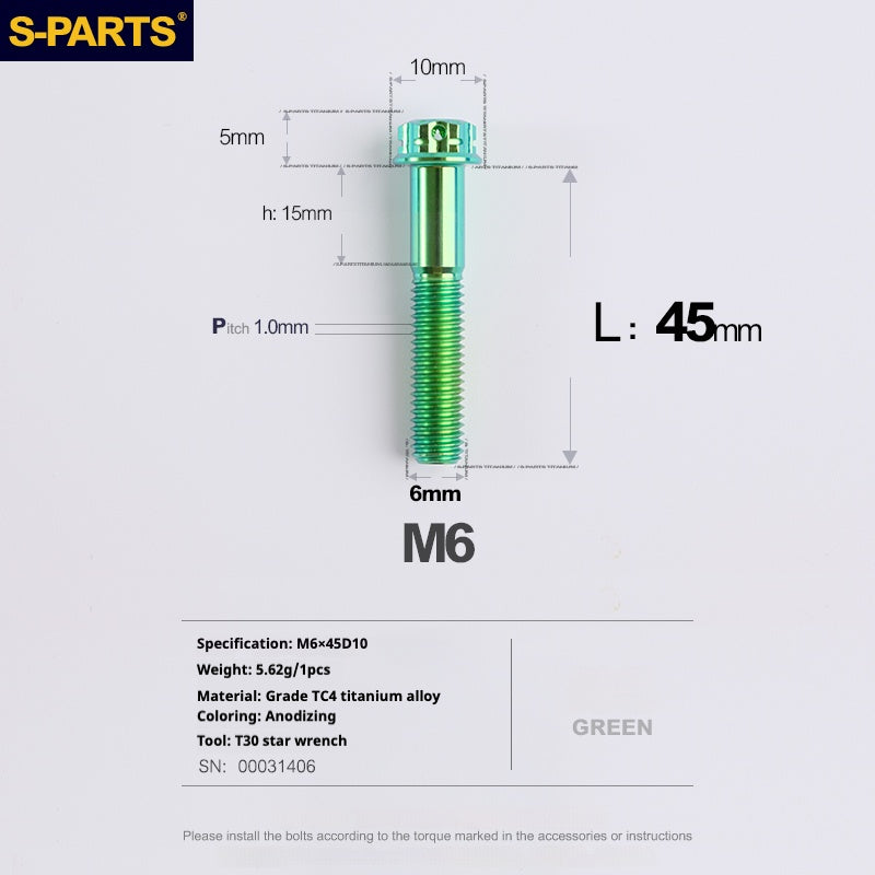 SPARTS A3 Series M6 L08-120mm Green Titanium Screws Motorcycle Auto
