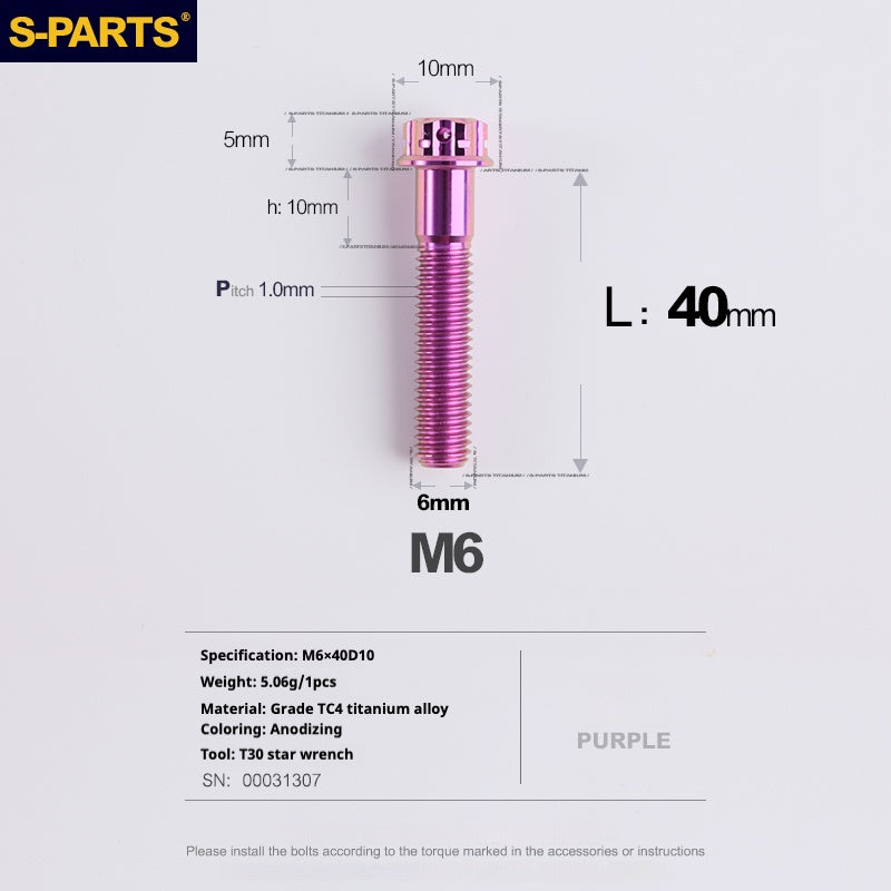 Vis SPART A3 M6 L08-120mm Titane Violet pour Moto et Auto