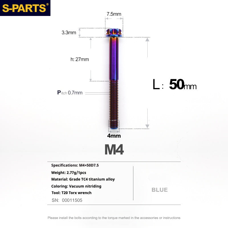 S-PARTS A3 Gold M4 Aleación de titanio Piezas estándar Tornillo para vehículo eléctrico Motocicleta Coche