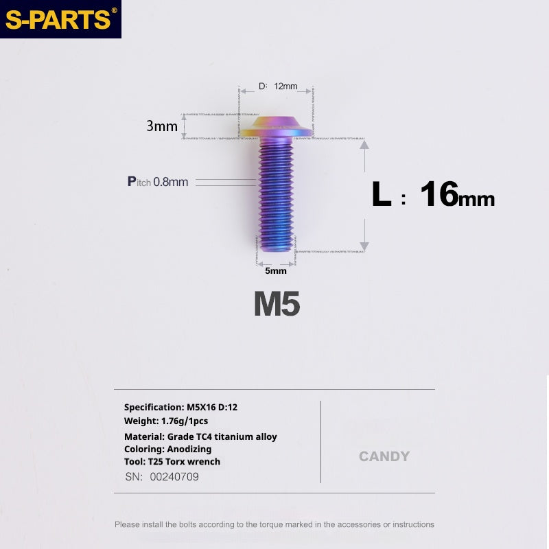 S-PARTS M5 10-30MM Motocicleta Vehículo Eléctrico A3 Nuevo Cabezal de Paraguas Tornillo de Aleación de Titanio D12