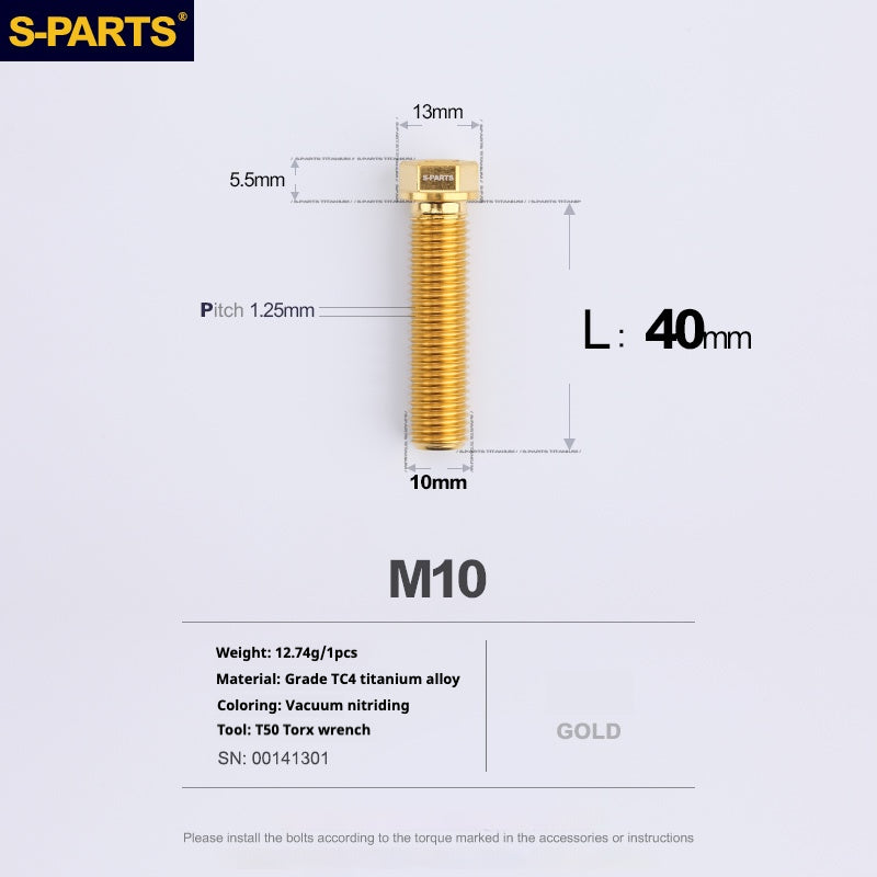 Viss en titane SPARTS série A3 M10 L20-60mm D13 P1.5-P1.25 pour moto et voiture