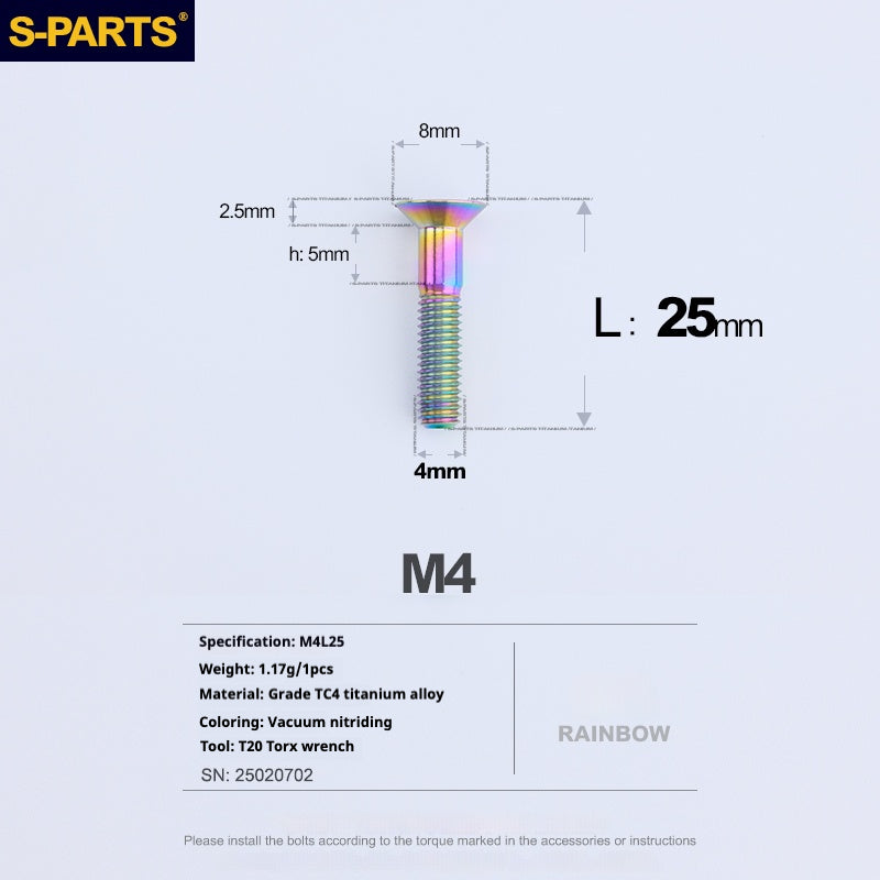 Tornillos de titanio de cabeza avellanada serie M4 L08-45 mm de SPARTS