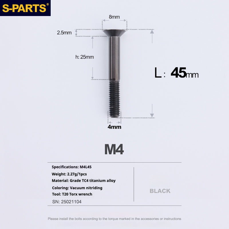 Tornillos de titanio de cabeza avellanada serie M4 L08-45 mm de SPARTS
