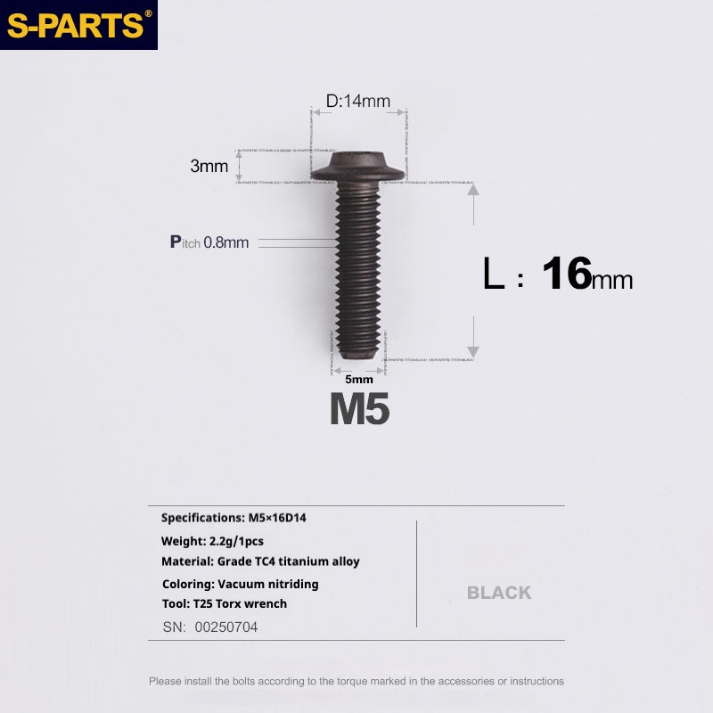 SPARTS A3 Umbrella Head Series M5 L12-20mm D14 Titanium Screws Motorcycle bike