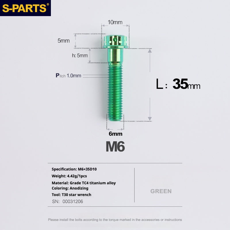 SPARTS A3 Series M6 L08-120mm Green Titanium Screws Motorcycle Auto