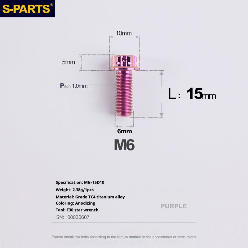 Vis SPART A3 M6 L08-120mm Titane Violet pour Moto et Auto