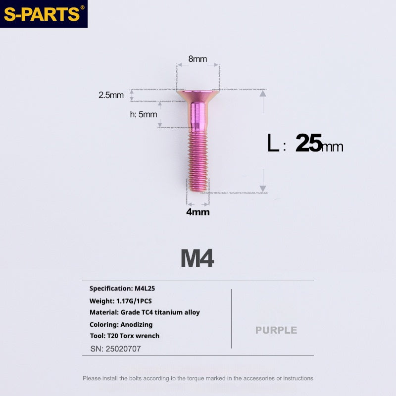 Tornillos de titanio de cabeza avellanada serie M4 L08-45 mm de SPARTS