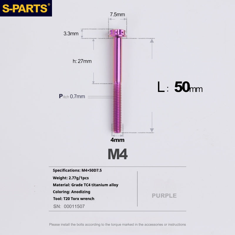 S-PARTS A3 Gold M4 Aleación de titanio Piezas estándar Tornillo para vehículo eléctrico Motocicleta Coche