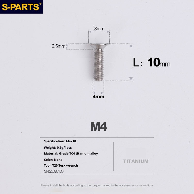 Tornillos de titanio de cabeza avellanada serie M4 L08-45 mm de SPARTS