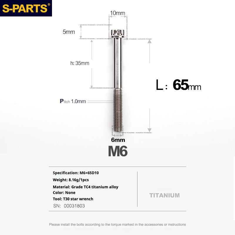 SPARTS A3 Série M6 L08-120mm Vis Titane Couleur Titane Moto Auto