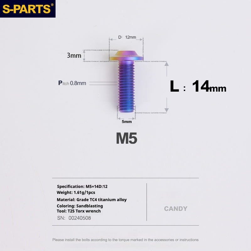 S-PARTS M5 10-30MM Motocicleta Vehículo Eléctrico A3 Nuevo Cabezal de Paraguas Tornillo de Aleación de Titanio D12
