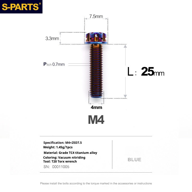 S-PARTS A3 Gold M4 Aleación de titanio Piezas estándar Tornillo para vehículo eléctrico Motocicleta Coche