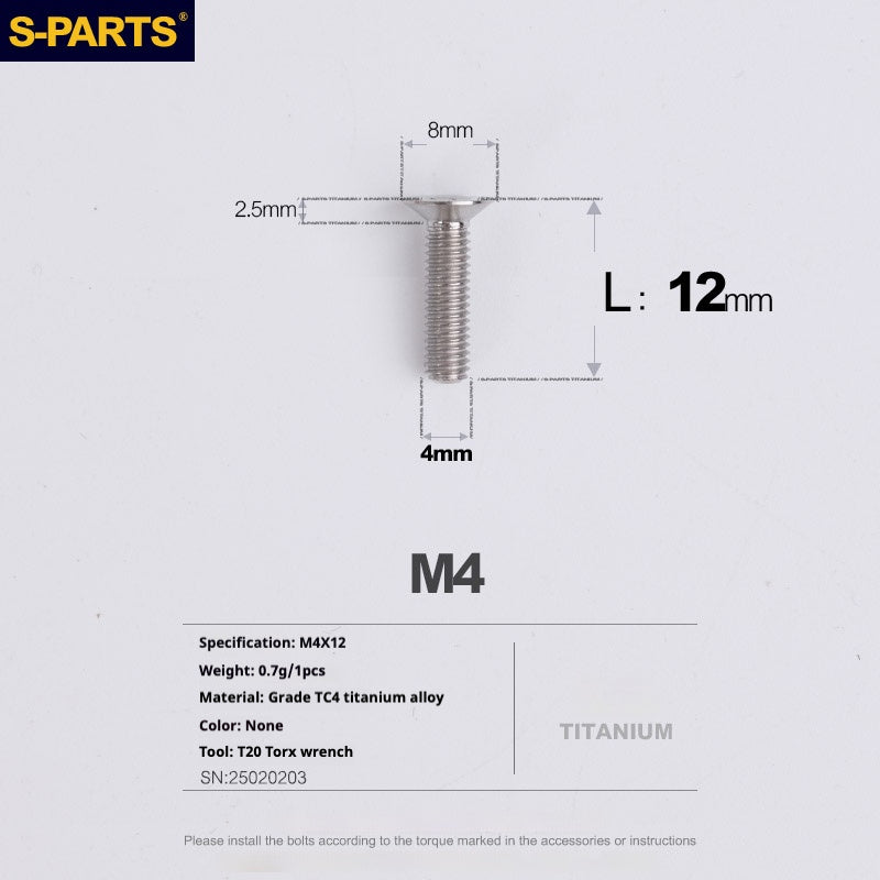 Tornillos de titanio de cabeza avellanada serie M4 L08-45 mm de SPARTS