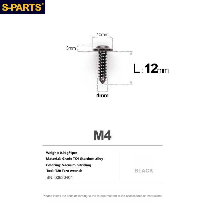 Vis auto-taraudeuses SPART A3 à tête parapluie, série fil, M4 L12-20mm D10 en titane pour moto et auto
