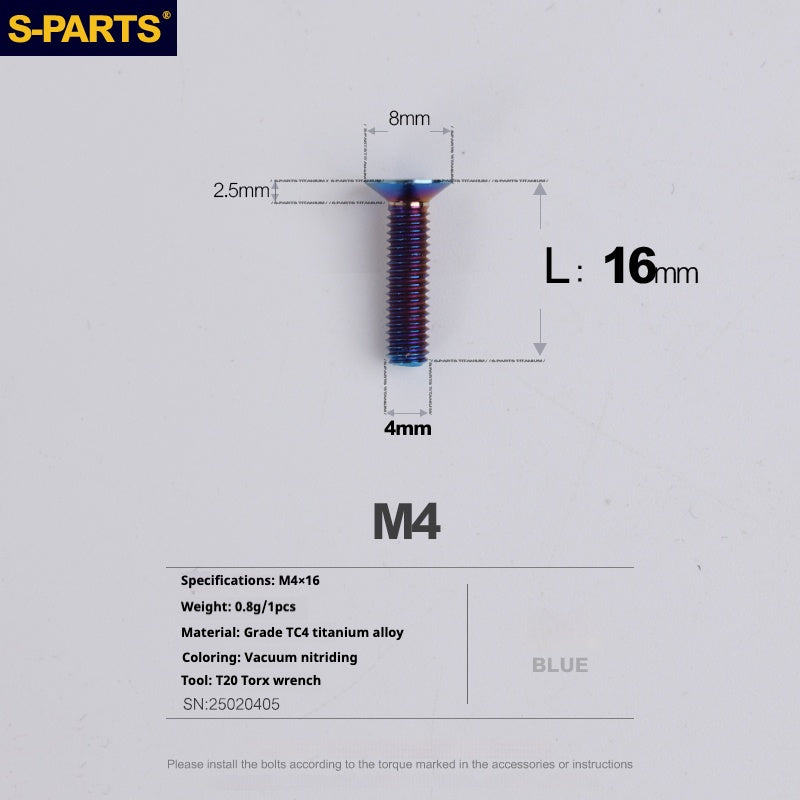 Tornillos de titanio de cabeza avellanada serie M4 L08-45 mm de SPARTS