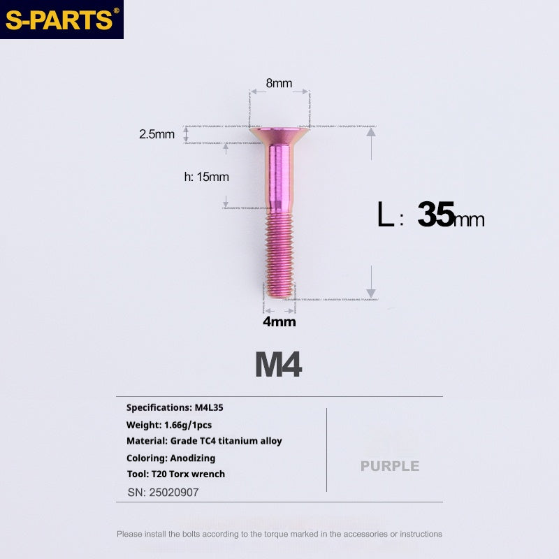 Tornillos de titanio de cabeza avellanada serie M4 L08-45 mm de SPARTS