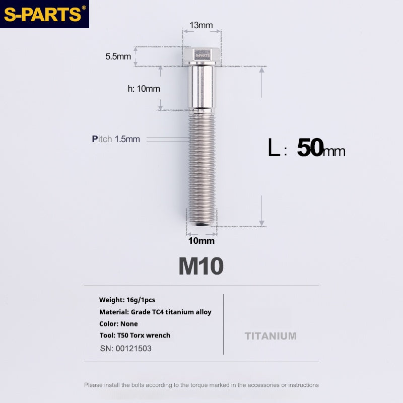 Viss en titane SPARTS série A3 M10 L20-60mm D13 P1.5-P1.25 pour moto et voiture