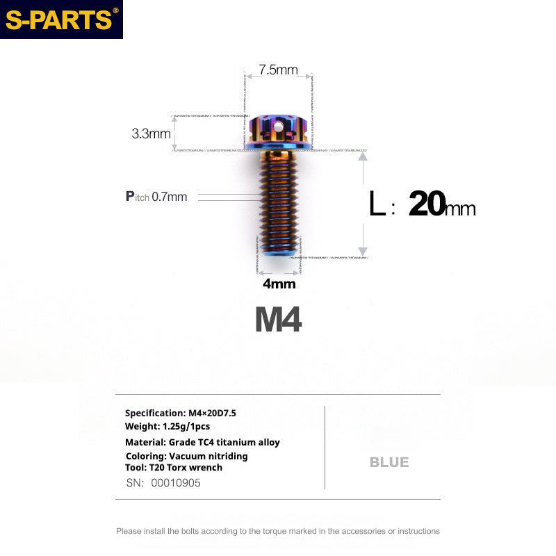 S-PARTS A3 Gold M4 Aleación de titanio Piezas estándar Tornillo para vehículo eléctrico Motocicleta Coche