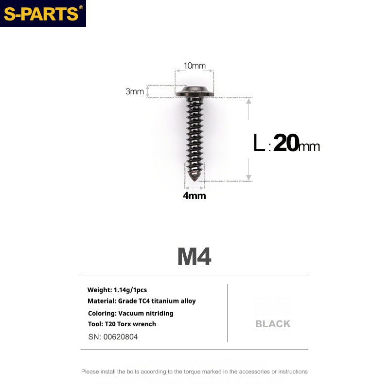 Vis auto-taraudeuses SPART A3 à tête parapluie, série fil, M4 L12-20mm D10 en titane pour moto et auto