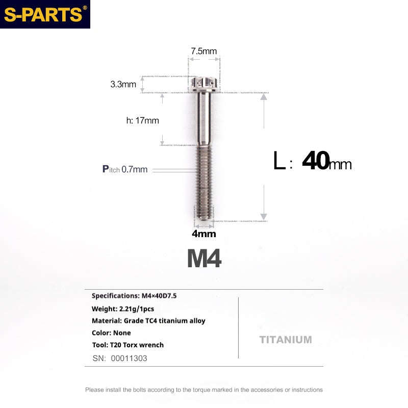 S-PARTS A3 Gold M4 Aleación de titanio Piezas estándar Tornillo para vehículo eléctrico Motocicleta Coche