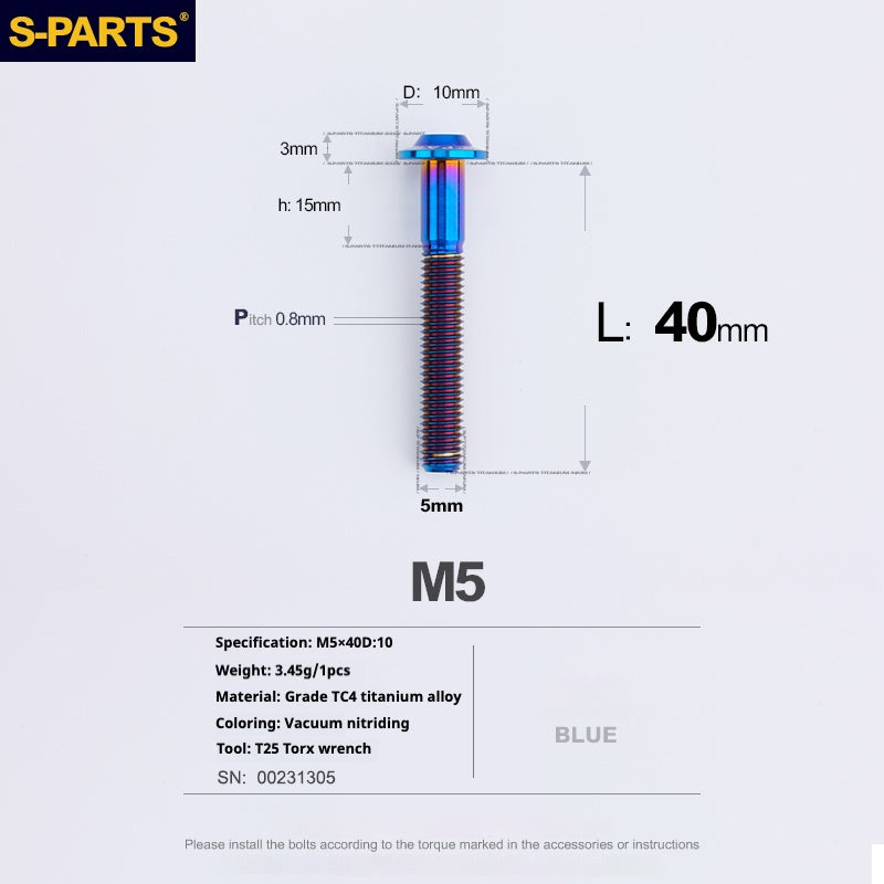 S-PARTS A3 Umbrella Head M5 L06-55mm D10 Motorcycle Electric Vehicle Titanium Screw