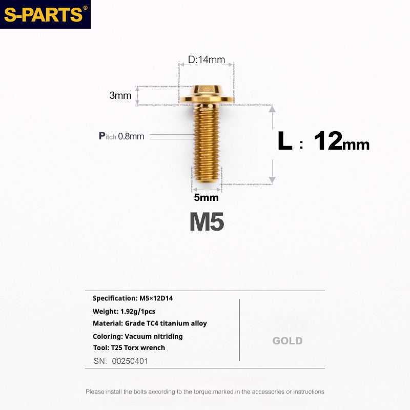 SPARTS A3 Umbrella Head Series M5 L12-20mm D14 Titanium Screws Motorcycle bike