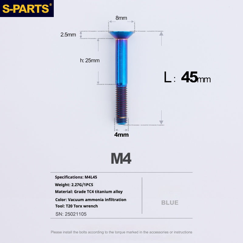 Tornillos de titanio de cabeza avellanada serie M4 L08-45 mm de SPARTS