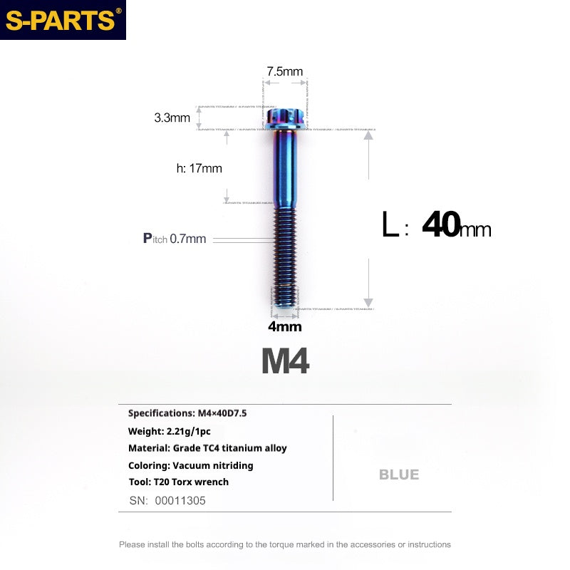 S-PARTS A3 Gold M4 Aleación de titanio Piezas estándar Tornillo para vehículo eléctrico Motocicleta Coche