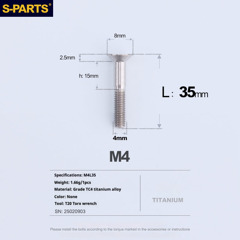 Tornillos de titanio de cabeza avellanada serie M4 L08-45 mm de SPARTS
