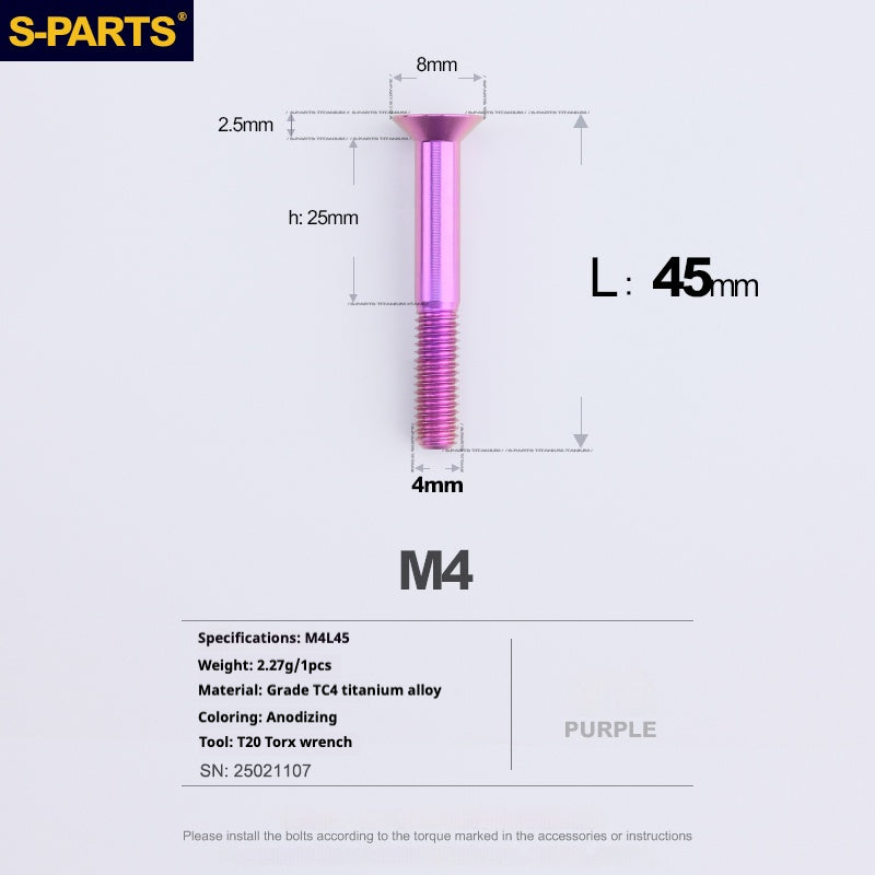 Tornillos de titanio de cabeza avellanada serie M4 L08-45 mm de SPARTS