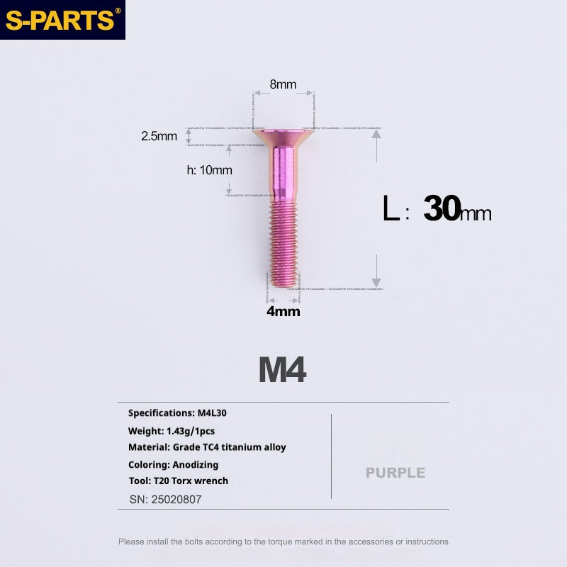 Tornillos de titanio de cabeza avellanada serie M4 L08-45 mm de SPARTS