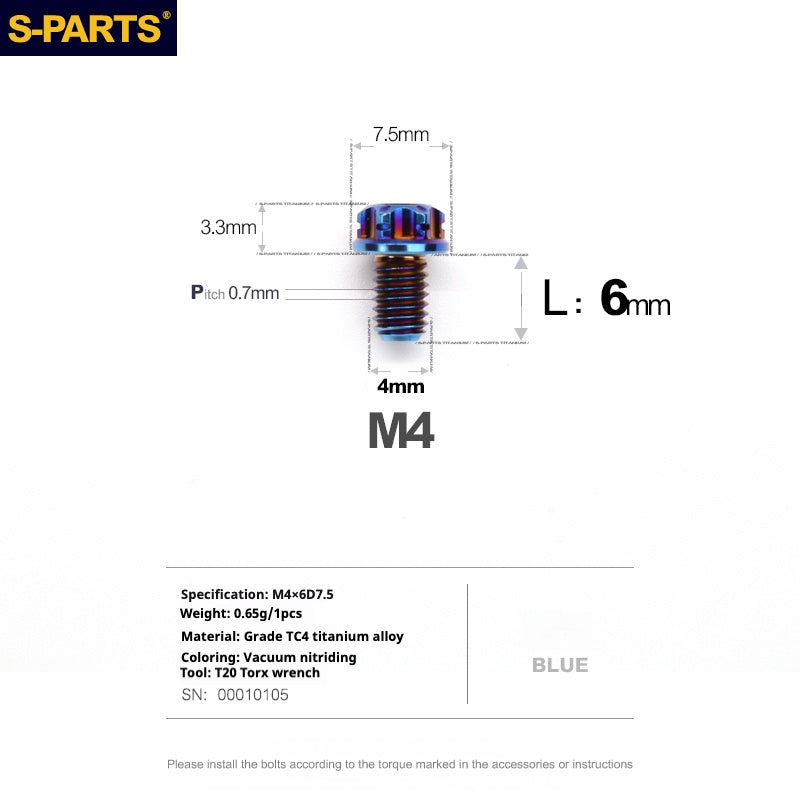 S-PARTS A3 Gold M4 Aleación de titanio Piezas estándar Tornillo para vehículo eléctrico Motocicleta Coche