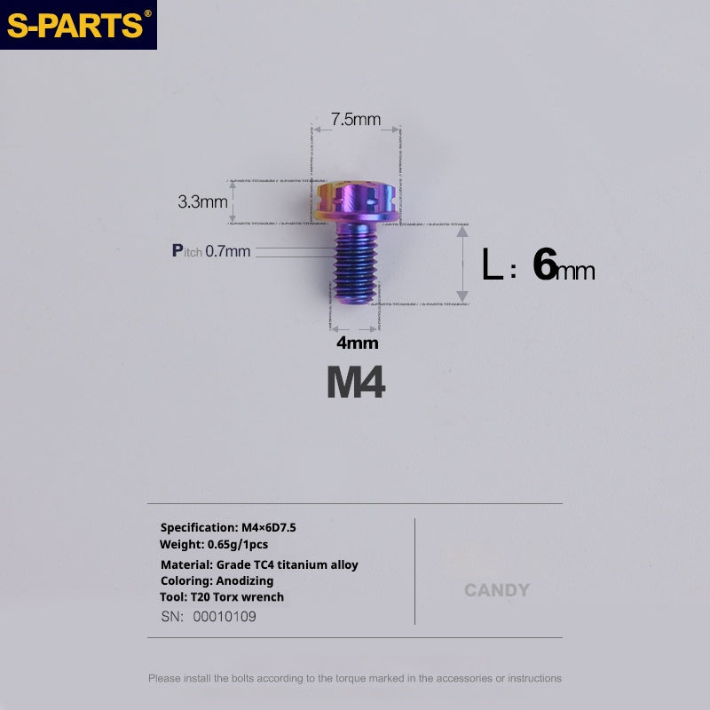 S-PARTS A3 Gold M4 Aleación de titanio Piezas estándar Tornillo para vehículo eléctrico Motocicleta Coche