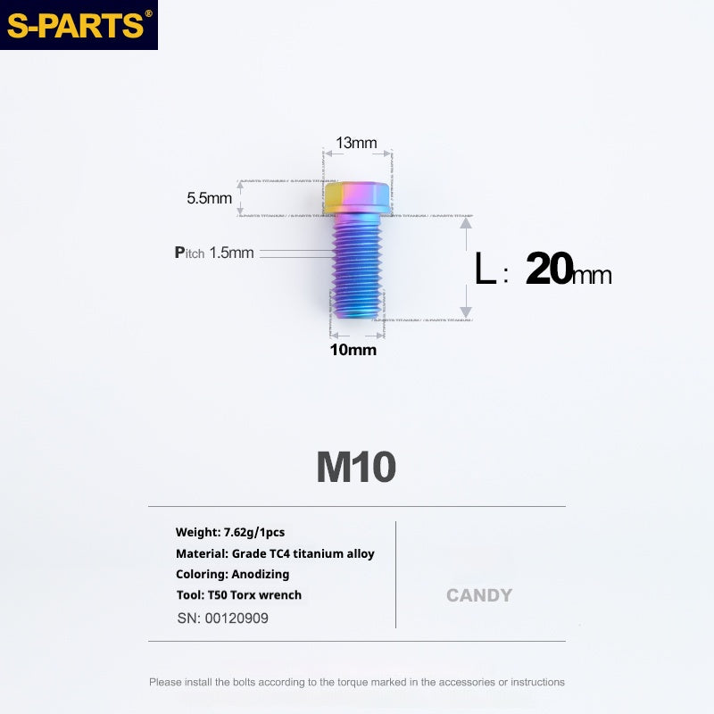 Viss en titane SPARTS série A3 M10 L20-60mm D13 P1.5-P1.25 pour moto et voiture