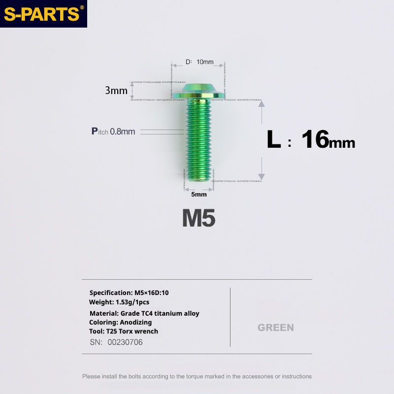 S-PARTS A3 Umbrella Head M5 L06-55mm D10 Motorcycle Electric Vehicle Titanium Screw