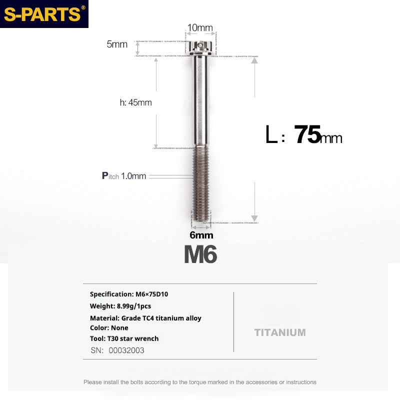 SPARTS A3 Série M6 L08-120mm Vis Titane Couleur Titane Moto Auto