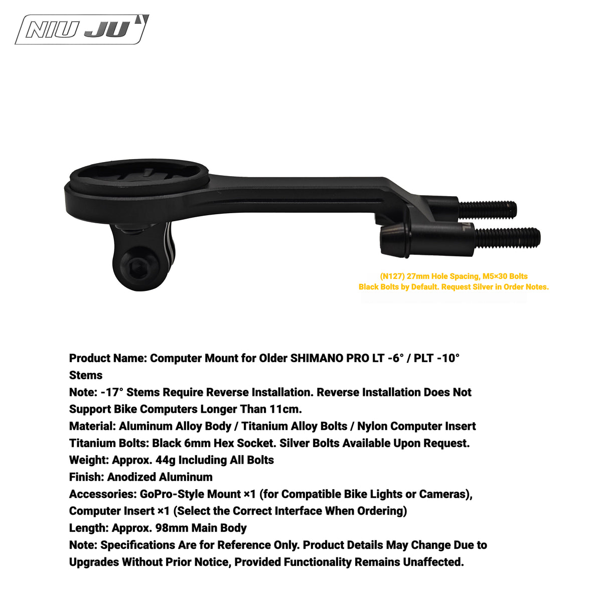 NIUJU CNC Aluminum Computer Mount for SHIMANO PRO PLT / LT Stems | Garmin Wahoo