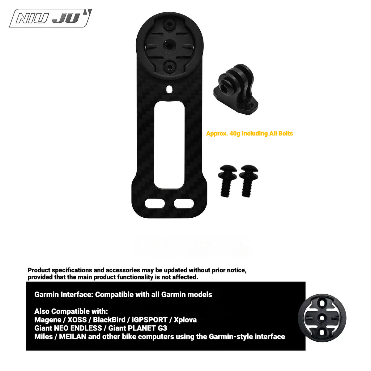 NIUJU CNC Aluminum Computer Mount for 2021 JAVA J-AIR FUOCO DECA Carbon Integrated Handlebar | Garmin Wahoo