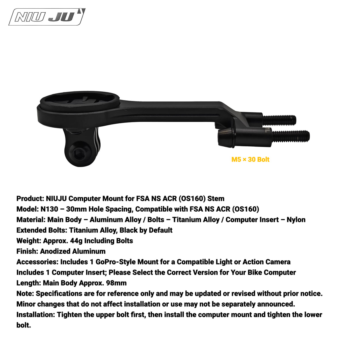 NIUJU Computer Mount for FSA NS ACR ST-OS-160 Stem | Garmin Edge 1050 Extended Mount