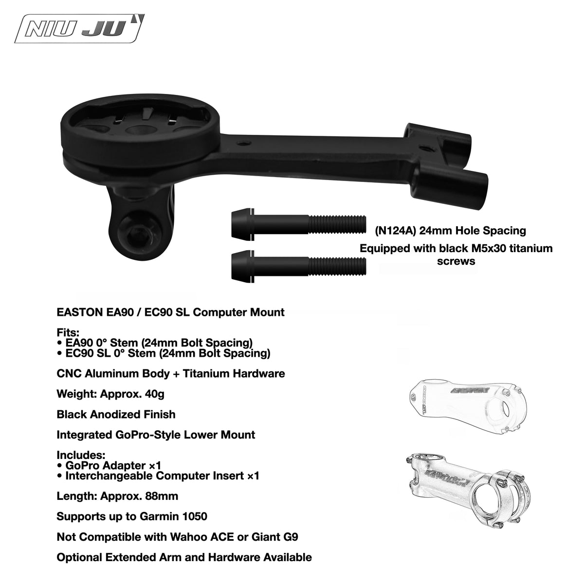 NIUJU EASTON EA90 / EC90 SL Computer Mount | Lightweight Garmin Wahoo Stem Mount