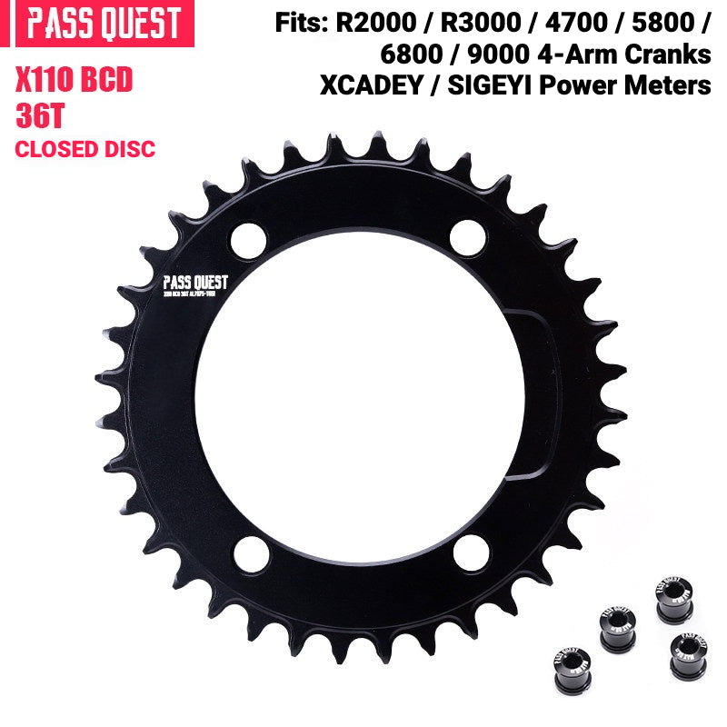 PASS QUEST X110BCD Narrow-Wide Chainring for Shimano 4-Arm Road Cranks | 36T–60T 1x