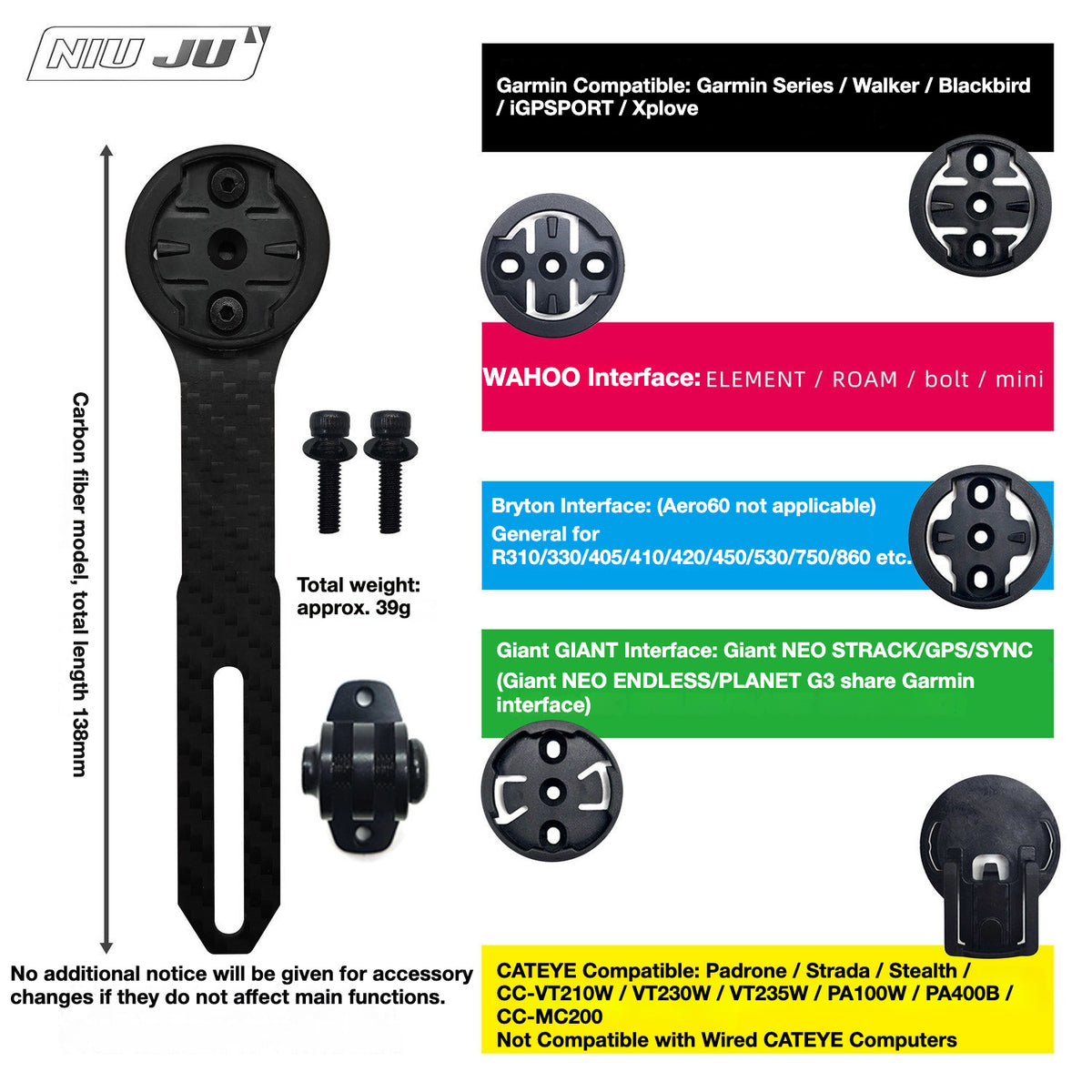 NIUJU Darimo Nexum Computer Mount | Carbon Garmin Wahoo Bryton Mount