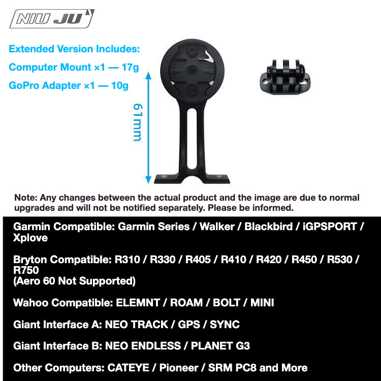 NIUJU Darimo IX2 / IX4 Computer Mount | Ultra-Light Garmin Wahoo GoPro Mount