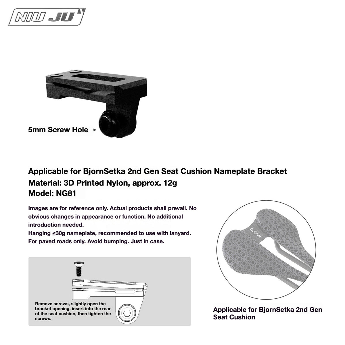 NIUJU Torque Saddle Mount for Bjorn Setka Gen 2 Saddle | GoPro Tail Light & Race Number Holder