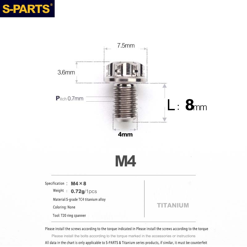 S-PARTS A3 Gold M4 Aleación de titanio Piezas estándar Tornillo para vehículo eléctrico Motocicleta Coche