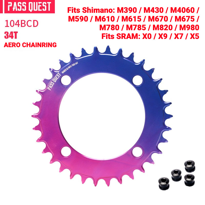 PASS QUEST 104BCD Full-Profile Narrow-Wide Chainring | Shimano XT / SLX 1x MTB 32T–40T